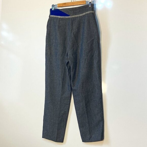 Gianni Versace Vintage SZ 6 (42) 80's Gray tweed wool pants Blue trim old money - Picture 3 of 6